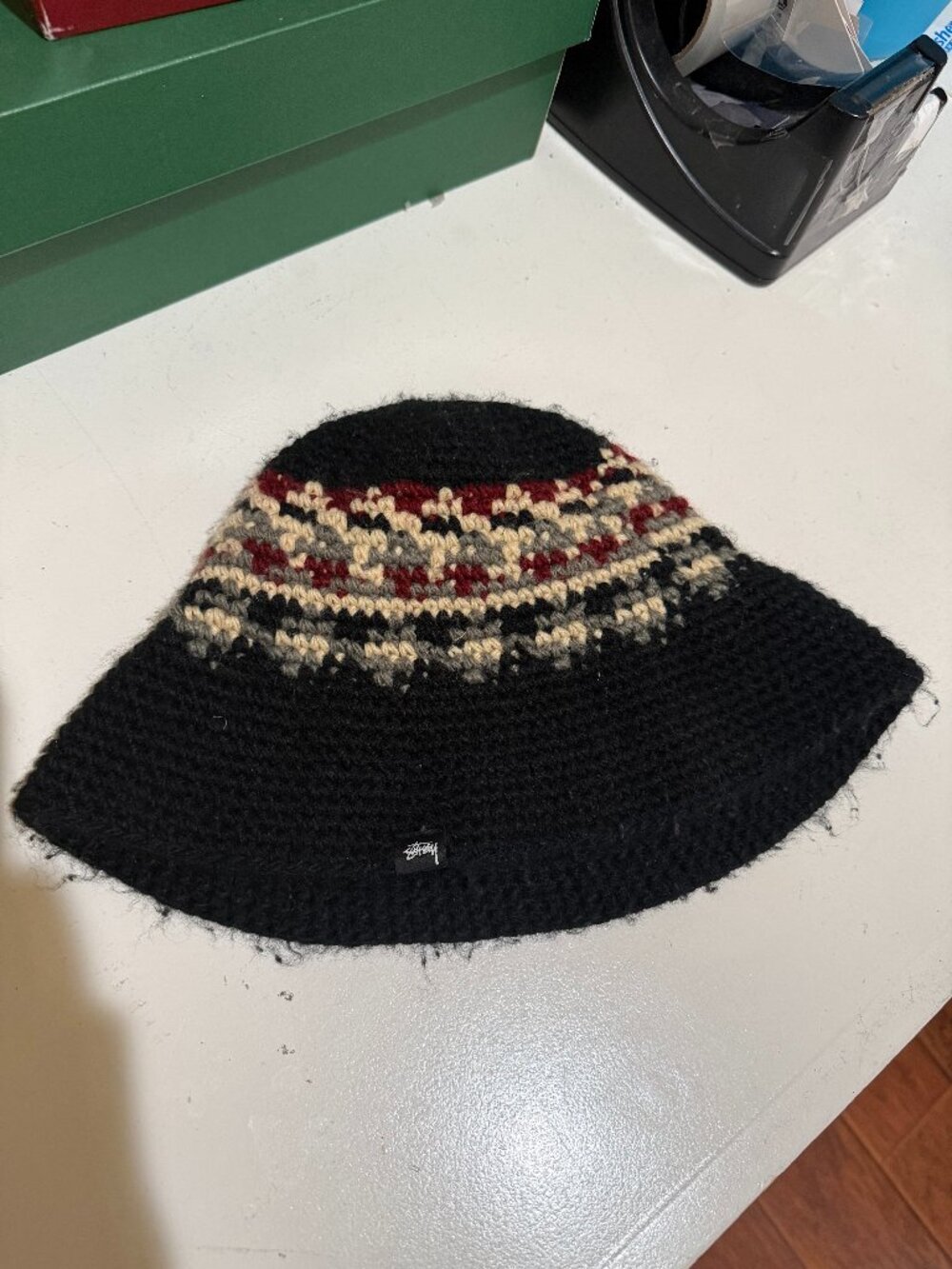 Stussy Fair Isle Knit Bucket Hat Black Wool Blend Streetwear